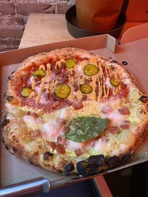 Pizza Cheeseburger and Carbonara  at El Vato Loco in Barcelona