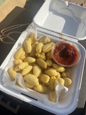 Fried gnocchi with marinara sauce  at El Vato Loco in Barcelona
