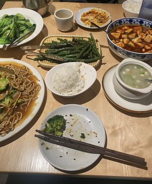 Tofu soup (they don’t sell this anymore but I loved it), mapo tofu, bok choy  at Mama Chang in Fairfax