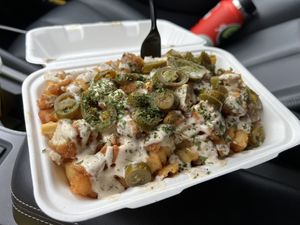 Honee Garlic Chick’n & Fries Add Jalapeños  at Blu Tee Spoon in Raleigh