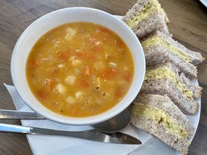 Scotch broth soup and coronation chickpea sandwich combo   at The Highland Weigh in Nairn