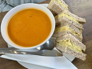 Sweets potato Soup and coronation chickpea sandwich combo   at The Highland Weigh in Nairn