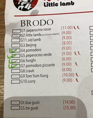 Broth choices  at Little Lamb Bernina in Milan