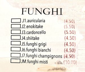 Mushroom choices  at Little Lamb Bernina in Milan
