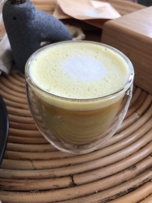 Sunshine turmeric latte with oat milk  at Seven Wellness Center in Abu Dhabi