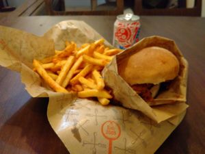 Vegan burger & fries at Arancini Brothers - Dalston Junction in East London
