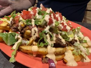 Cheech’s chopped cheese fries. (Beyond meat and melted violife)  at devil's lettuce in Richmond