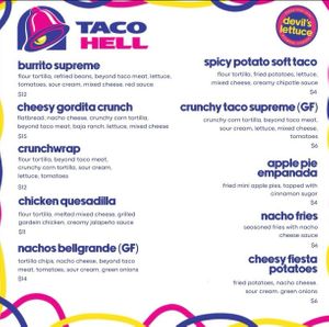 Taco Hell Takeover special event menu at devil's lettuce in Richmond