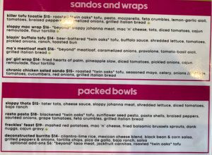Menu: sandwiches, wraps, and packed bowls. at devil's lettuce in Richmond