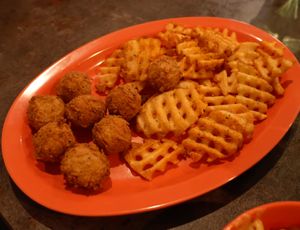 dank nuggs (gardein) and waffle fries at devil's lettuce in Richmond