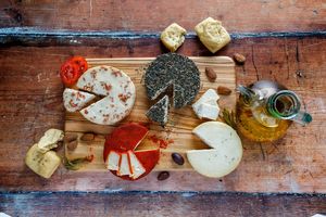 Our assortment of Redonets - delicious mallorcan vegan cheese! at Bon Besso in Mallorca