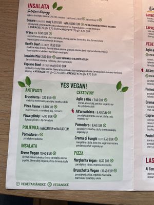 Menu  at Vapiano in Bratislava