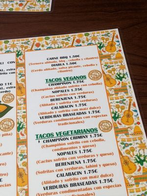 vegan section in the menu at Clan Tequila in Madrid