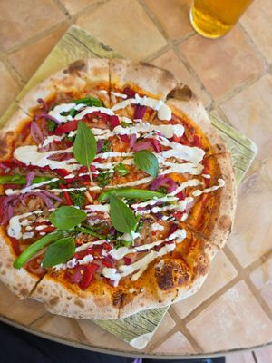 Brocollini pizza at Beach Hotel in Byron Bay