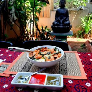 Drunken noodles. Along with the red sauce is the best combination.  at The Thai Vegan Kitchen in Karnataka