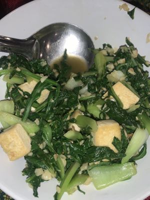Stir fried greens with tofu  at The Thai Vegan Kitchen in Karnataka