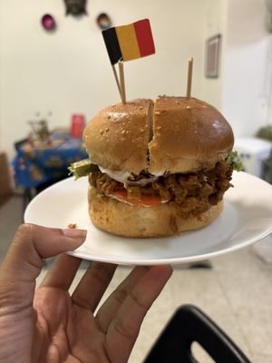 Thai evolved red curry burger  at The Thai Vegan Kitchen in Karnataka