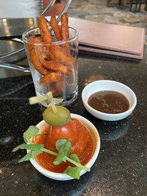 Sweet potato fries with bbq, and a yummy meatless ball    at The Lobby Lounge - InterContinental in Central Singapore