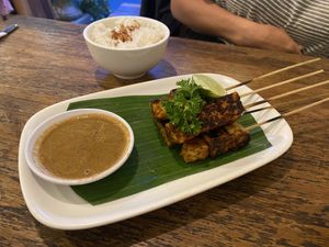 Tempe satay (comes with rice)  at Healthy Warung in Gianyar