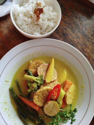 Curry de verduras con leche de coco y arroz at Healthy Warung in Gianyar