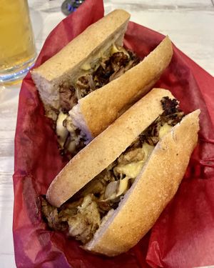 Yummy Vegan Philly Cheese Steak and beer 🍻   at Tattooed Mom in Philadelphia