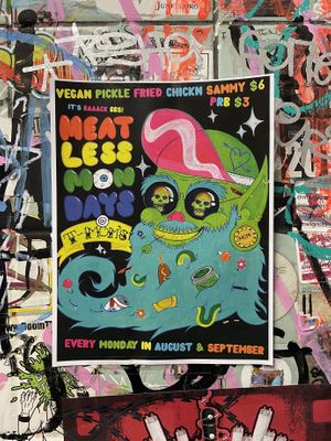 Meatless Monday flyer 💚  at Tattooed Mom in Philadelphia