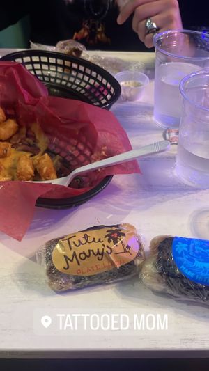 Vegan cheesy tater tots and vegan misubi!  at Tattooed Mom in Philadelphia