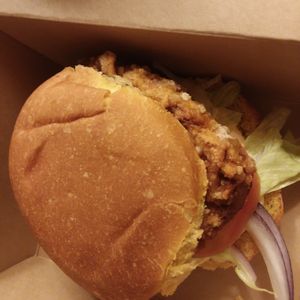 Crispy seitan chicken sandwich. at Tattooed Mom in Philadelphia