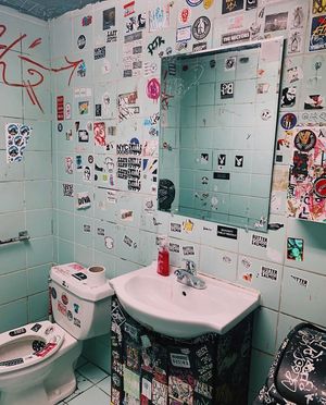a really neat atmosphere. this is one of the bathrooms. at Tattooed Mom in Philadelphia