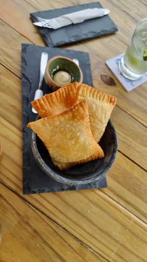 Pastel with vegan mayo at Valvas Cozinha Intuitiva in Florianopolis