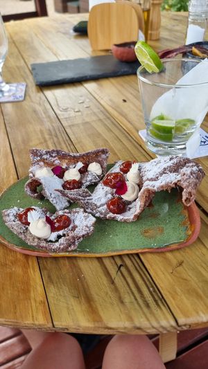 Romeo and Juliet (Guava and cheese) dessert. With rice crisps at Valvas Cozinha Intuitiva in Florianopolis