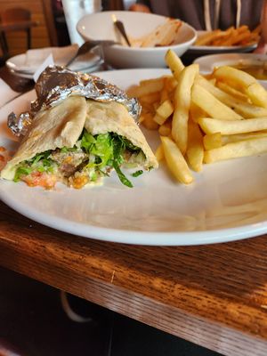 Falafel sandwich with fries at Aladin Mediterranean Kitchen in Fredericksburg