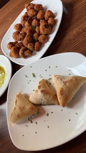 Fried mushrooms and spinach pies  at Aladin Mediterranean Kitchen in Fredericksburg