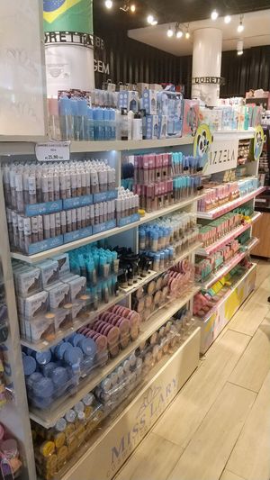 Many vegan products from Vizzela and Miss Lary brands, near the entrance of the store at Loretta Farma & Beauty in Sao Paulo