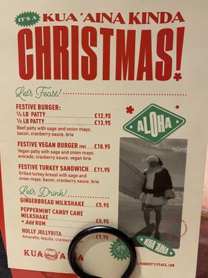 Festive menu.  at Kua 'Aina in London