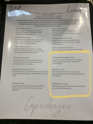 Check the yellow box for vegan lunch items. They have a separate dinner menu. #Veganuary at Copenhagen European Kitchen & Bakery in Katy