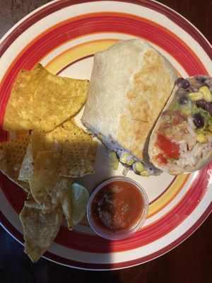 Burrito with vegan cheesee  at Eh Amigos Cantina in Port Colborne