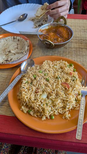 Veg biriyani  (veg kofta and roti in the background) at Shankara Vegis in Agra