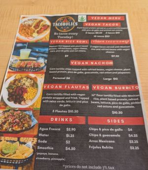 Full vegan menu at Tacoholics in Boquete