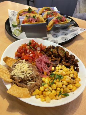 Rice bowl and vegan tacos   at Tacoholics in Boquete