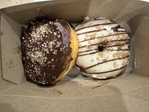 Ferrero Rocher and Turtles: Salted Caramel Pecan donuts  at bloomer's in Burlington