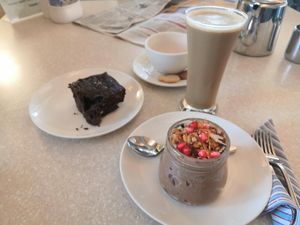 Vegan chocolate pudding and brownie. at Anokhi Cafe in Jaipur