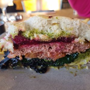 Vegan burger,  dissected at Richardson's Bistro in Coles Bay