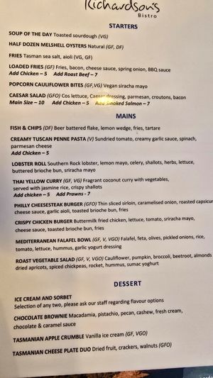  at Richardson's Bistro in Coles Bay