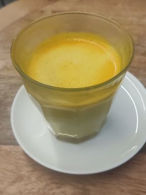 A Golden, a delicious curcuma drink as variation. at Full Circle Coffee in Ghent