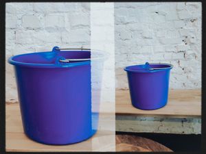 Silent moment with the blue bucket. at Full Circle Coffee in Ghent