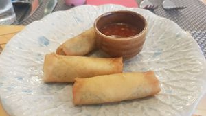 Veg spring rolls at Giggling Squid in Harrogate