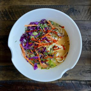 Thai-inspired peanut soup  at Sadie Cooks Plants in Seattle