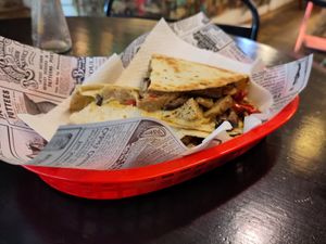 Piadina with Seitan, Mushrooms, Humus and dried tomatoes at Ina Espai de Cafè i Piadina in Barcelona