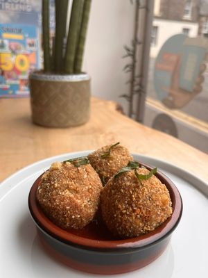 Homemade haggis & mozzarella bonbons
with tomato and basil sauce. at Nooch Bar and Kitchen in Stirling